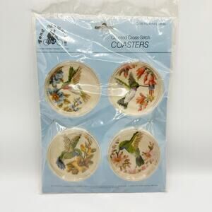 Fond Memories 4 HUMMINGBIRDS Counted Cross Stitch Acrylic Coasters C-14 Kit
